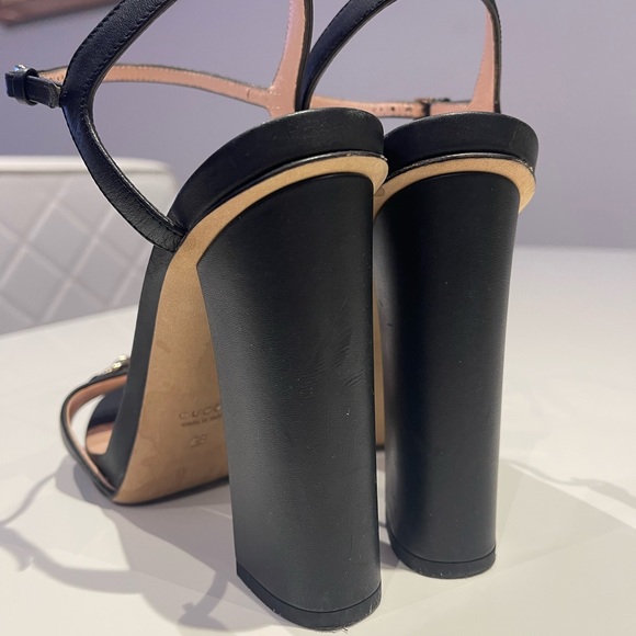 Gucci Black Leather Horsebit Ankle Strap Open Toe Block Heel Sandals Size 38 - Picture 8 of 8